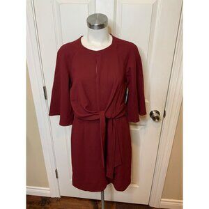 Tahari Arthur S. Levine Dark Red 3/4 Sleeve Shift Dress W/ Tie, Size 6